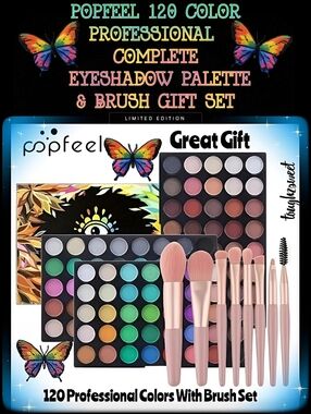 🆕️POPFEEL 120 COLOR PROFESSIONAL COMPLETE EYESHADOW PALETTE & BRUSH GIFT SET